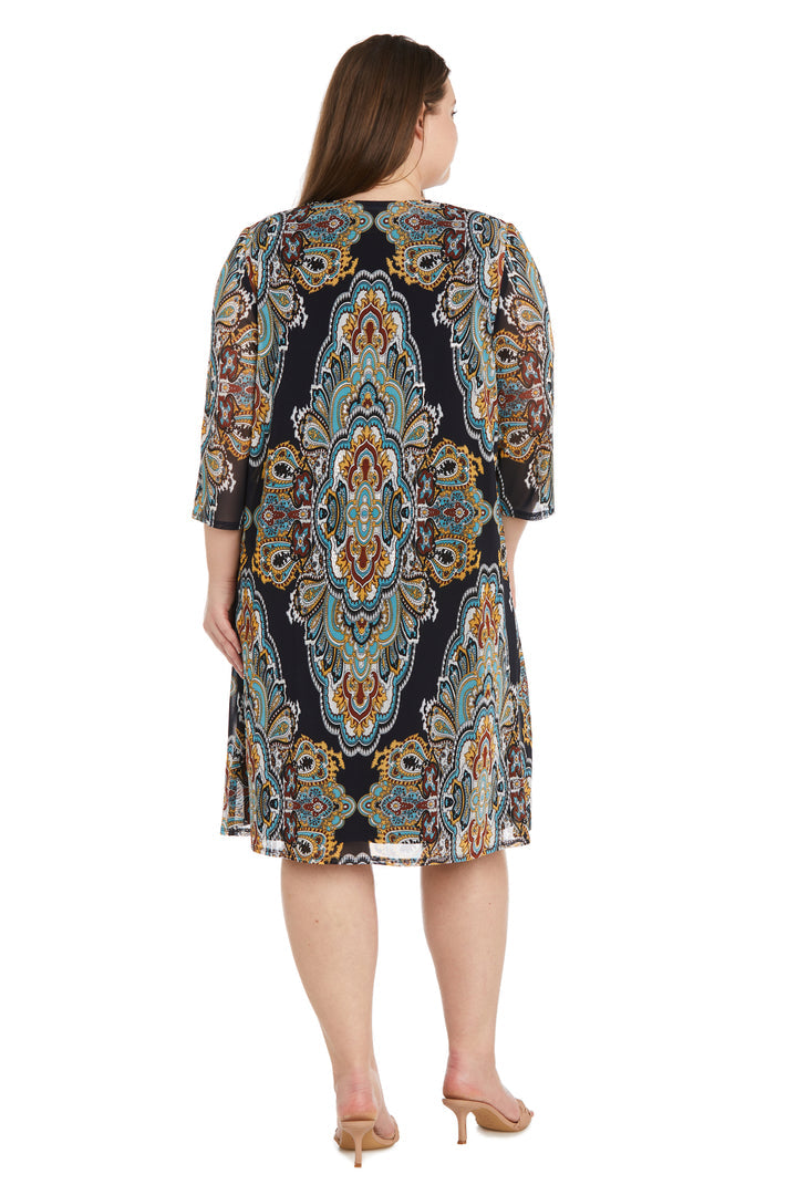 Plus Size Dresses Short Foil Print Mother of the Bride Plus Size Dress Navy/Gold