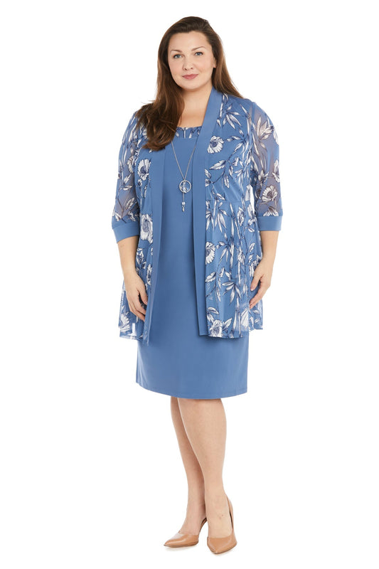 Plus Size Dresses Plus Size Short Print Jacket Cocktail Dress Wedgewood
