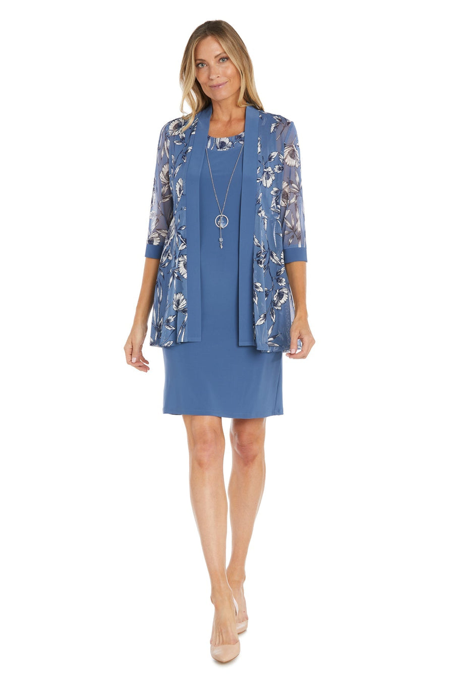 Mother of the Bride Dresses Short Puff Print Jacket Mother of the Bride Dress Wedgewood