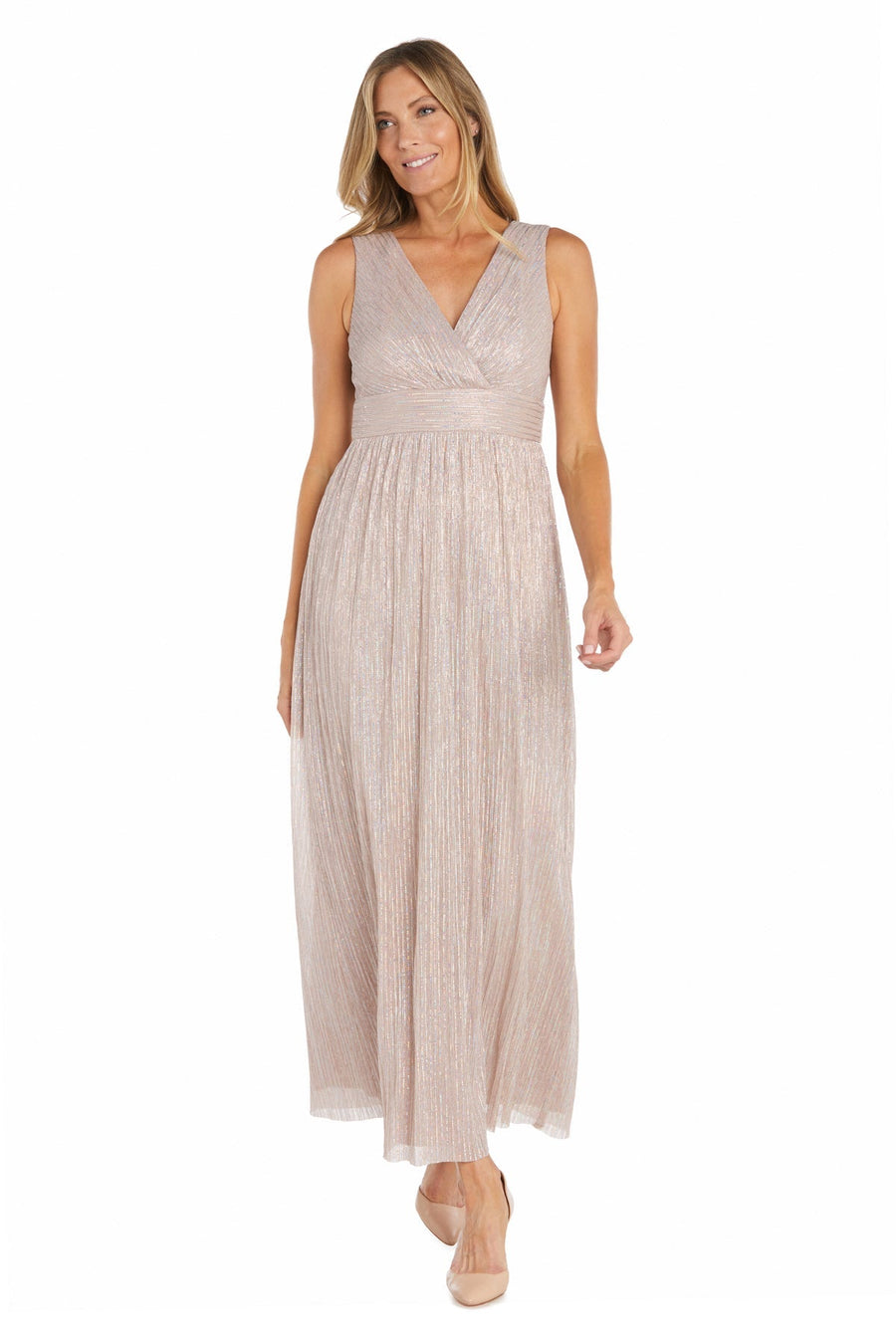 Formal Dresses Petite Long Formal Metallic Jacket Dress Blush