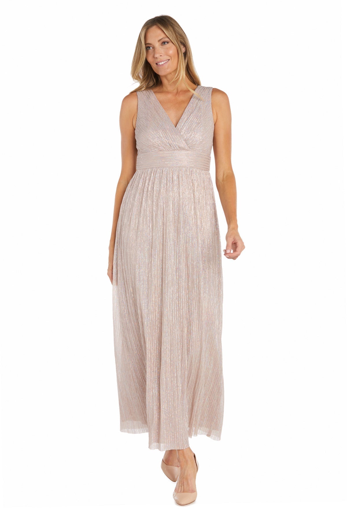 Formal Dresses Long Pleated Formal  Metallic Jacket Dress Blush