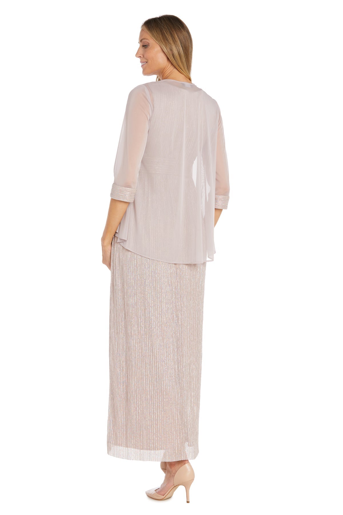 Formal Dresses Long Pleated Formal  Metallic Jacket Dress Blush