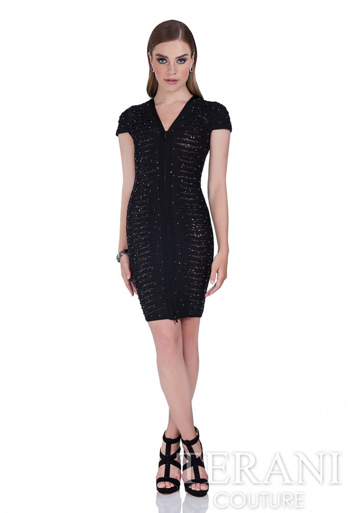 Cocktail Dresses Fitted Short Pattern Beaded Cocktail Dress Black