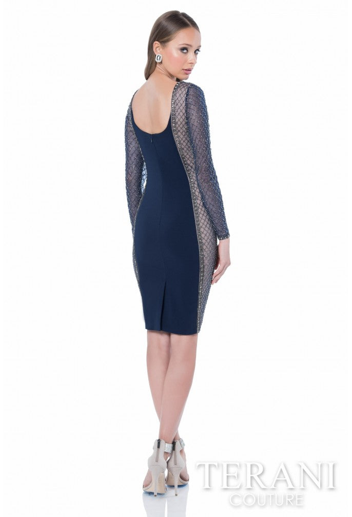 Cocktail Dresses Short Beaded Mini Cocktal Dress Navy Nude