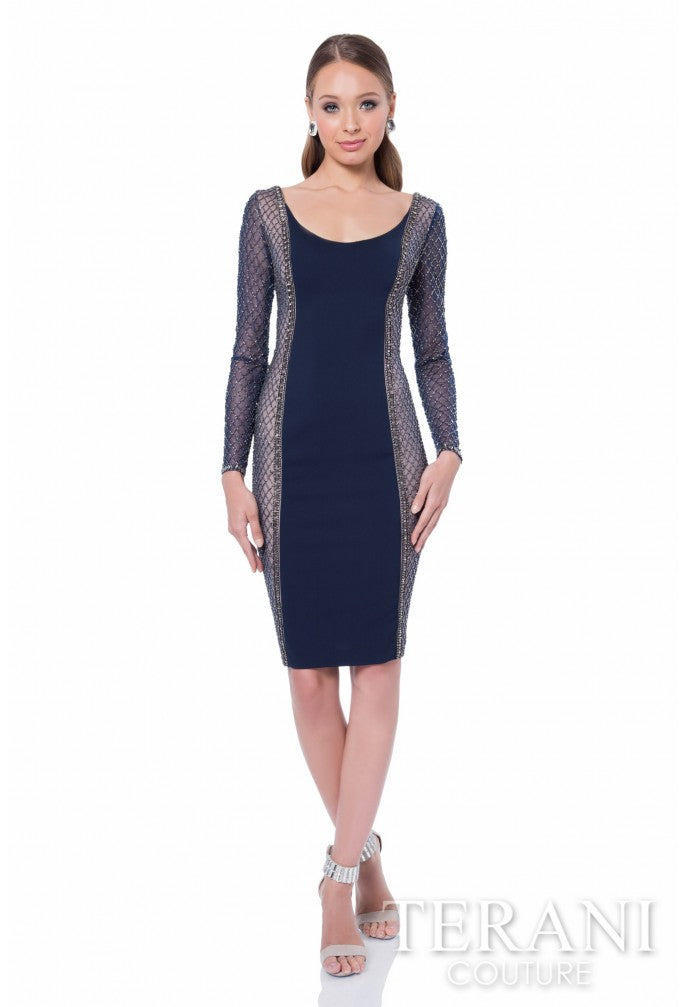 Cocktail Dresses Short Beaded Mini Cocktal Dress Navy Nude