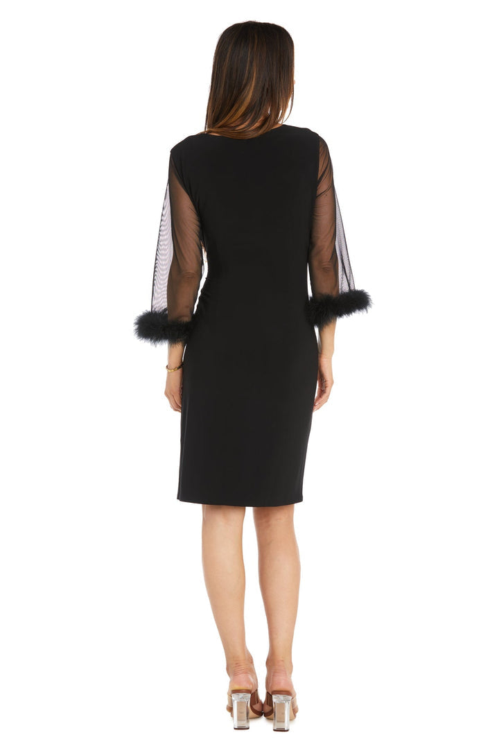 Cocktail Dresses Short Feather Trim Cocktail Dress Black