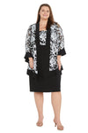 Plus Size Dresses Sequin Floral Print Plus Size Mother of the Bride Jacket Dress Black/White