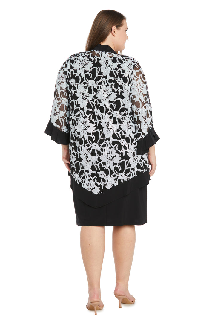 Plus Size Dresses Sequin Floral Print Plus Size Mother of the Bride Jacket Dress Black/White