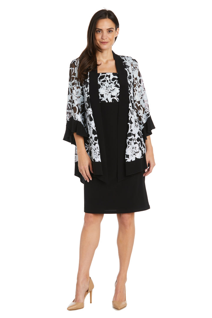 Mother of the Bride Dresses Short Sequin Floral Print Mother of the Bride Jacket Dress Black/White