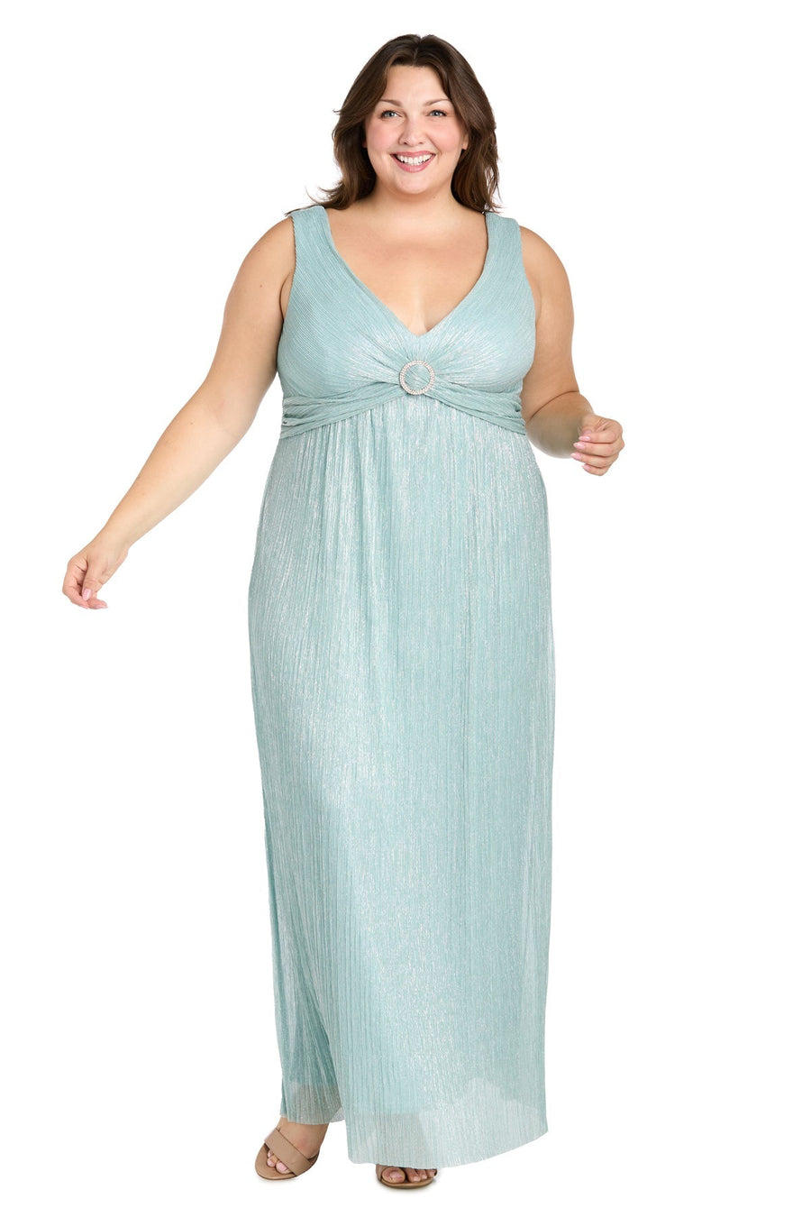 Plus Size Dresses Long Formal Plus Size Cape Metallic Dress Seafoam