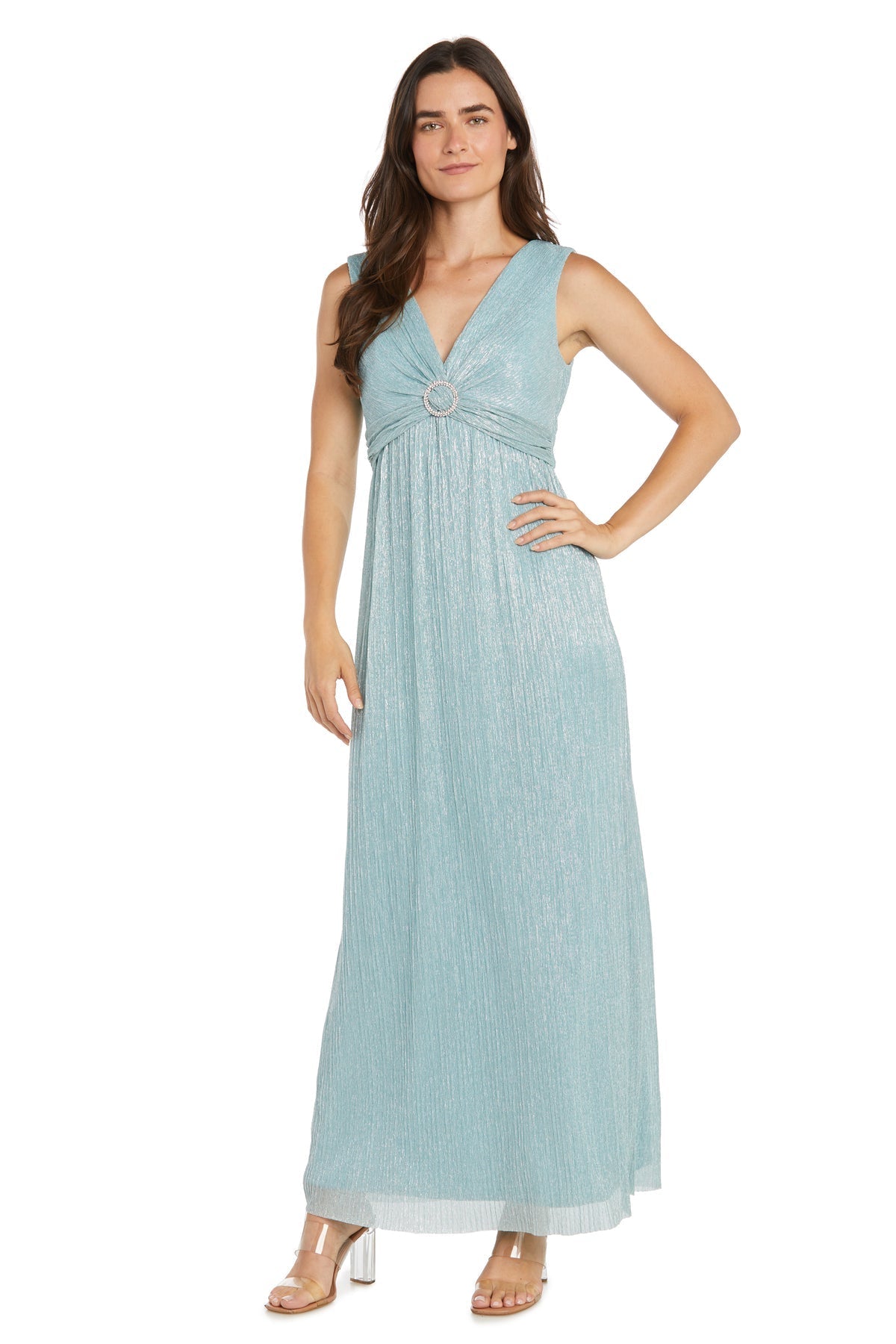 Formal Dresses Formal Long Metallic Evening Cape Dress Seafoam