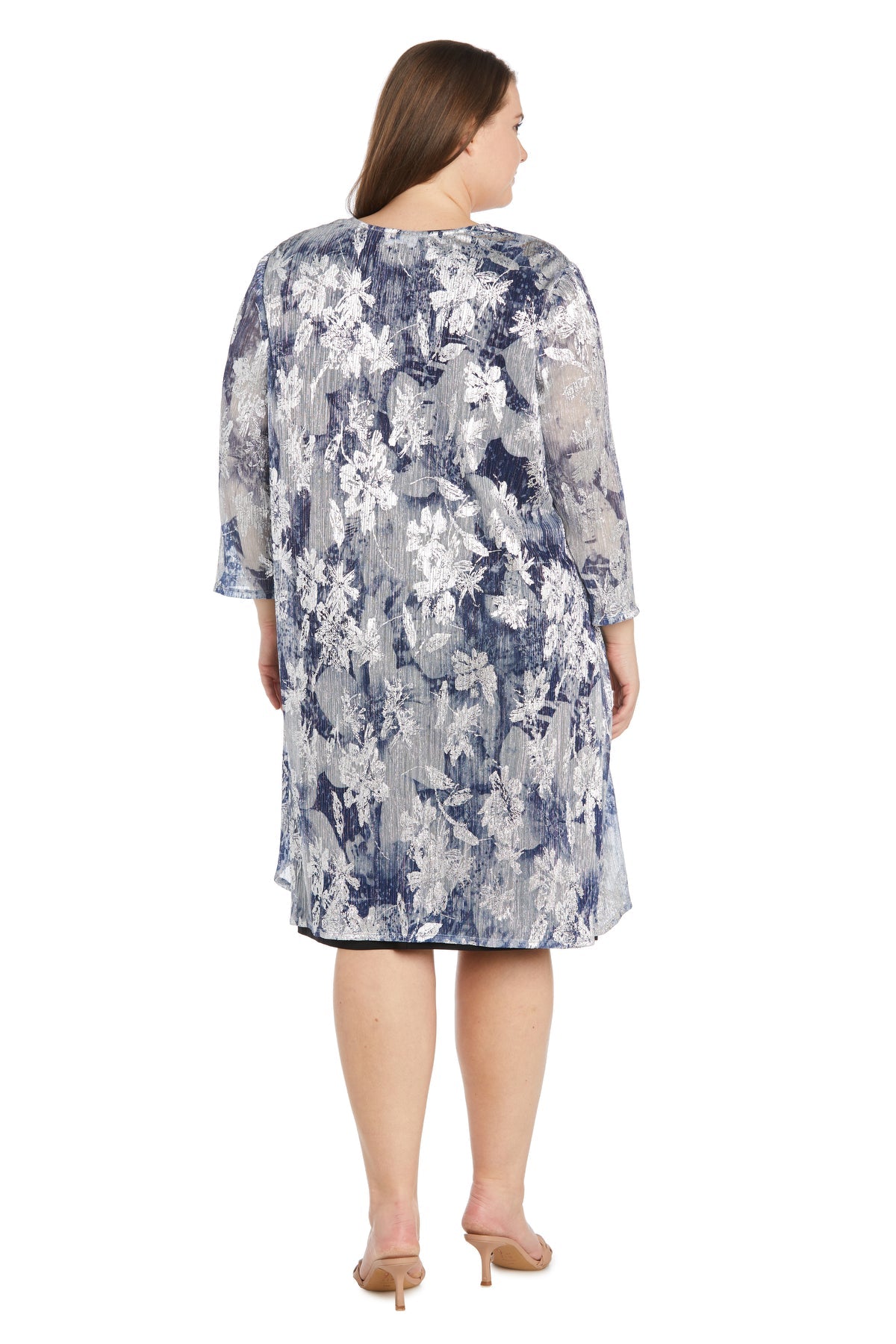 Mother of the Bride Dresses Short Mother of the Bride Dress Metallic Jacket Dress Navy/Silver