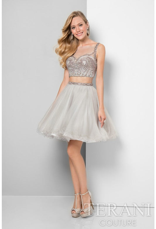 Cocktail Dresses Short Two Pieace Beaded Cocktail Dress  Silver