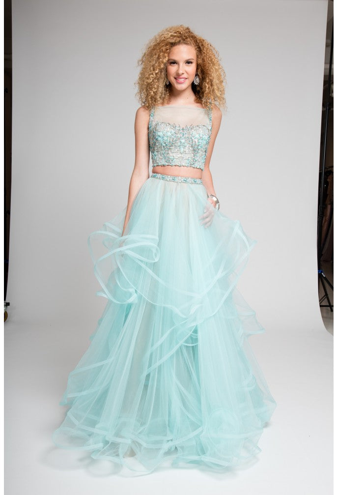 Prom Dresses Long A Line Two Piece Formal Prom Dress Aqua