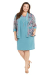 Plus Size Dresses Short Plus Size Mother of the Bride Print Jacket Dress Blue