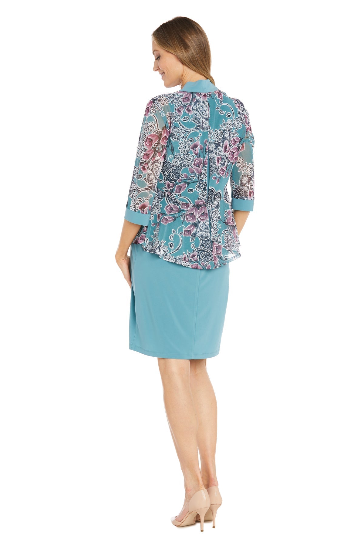Mother of the Bride Dresses Short Floral Print Jacket Mother of the Bride Dress Blue
