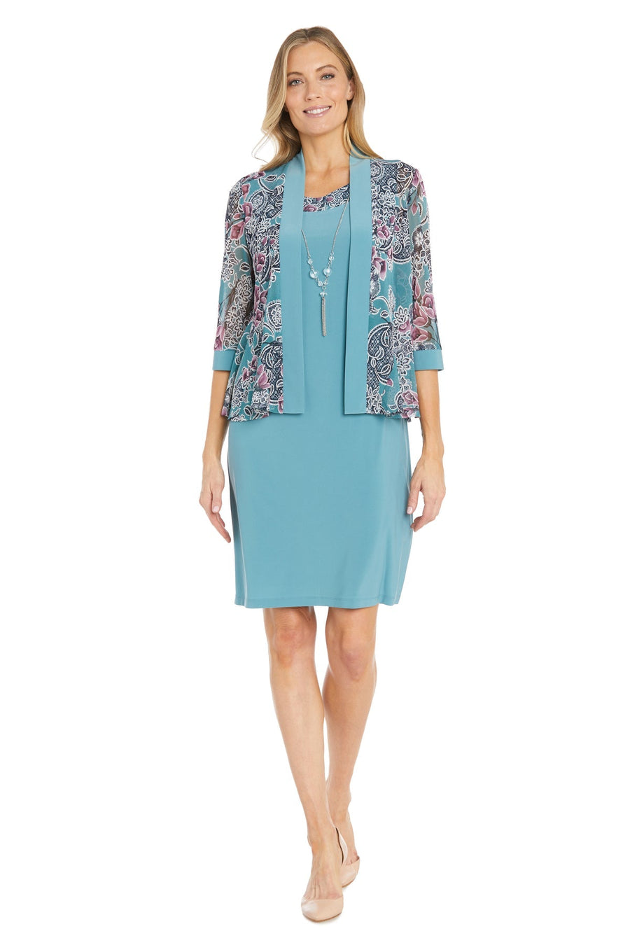 Mother of the Bride Dresses Short Floral Print Jacket Mother of the Bride Dress Blue
