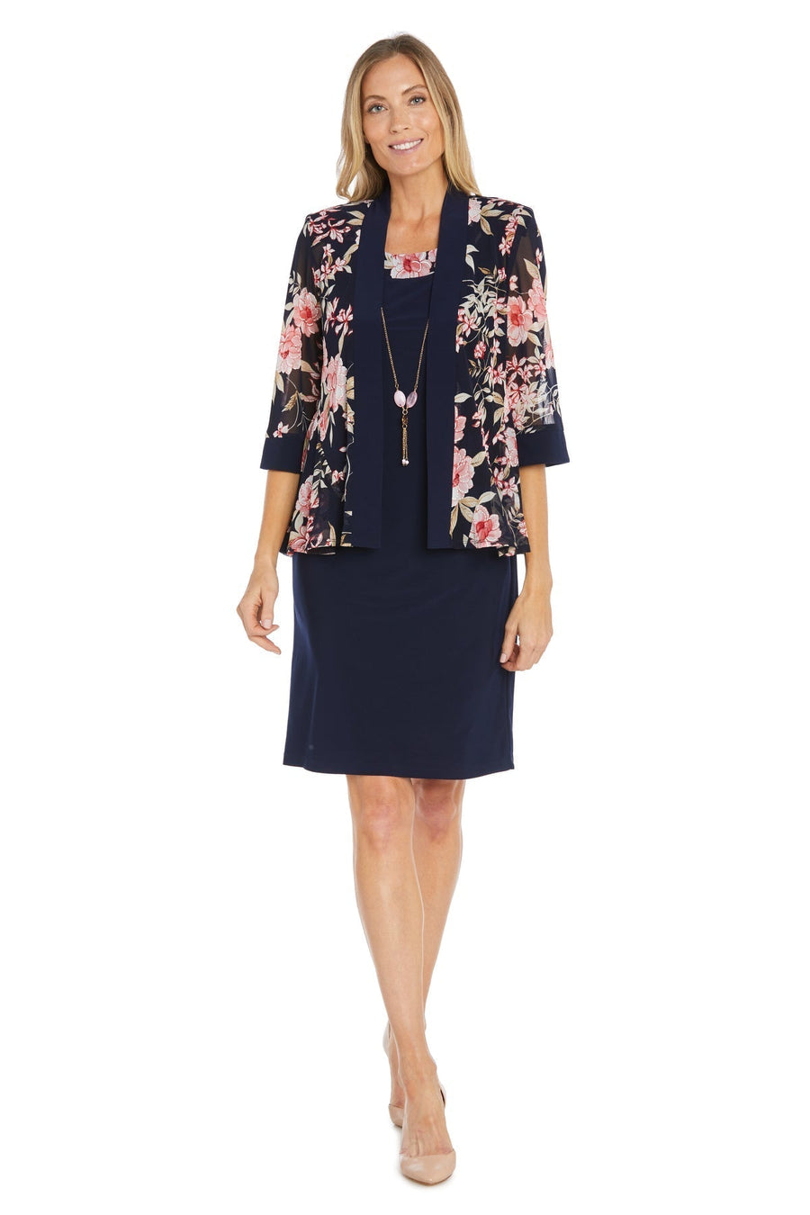 Mother of the Bride Dresses Short Printed Jacket Mother of the Bride Plus Size Dress Navy/Coral