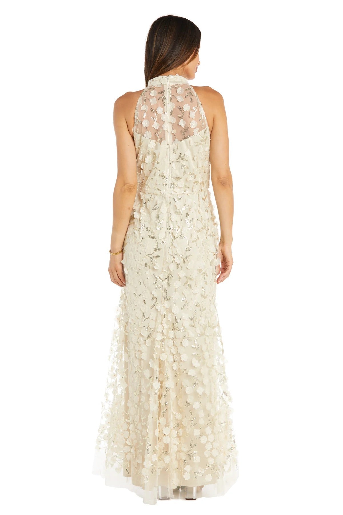 Formal Dresses Long 3D Floral Sequin Formal Evening Dress Vanilla