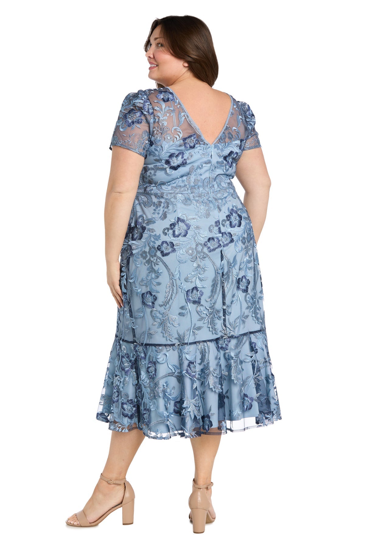 Plus Size Dresses Plus Size Midi Floral Cocktail Dress Periwinkle/Navy