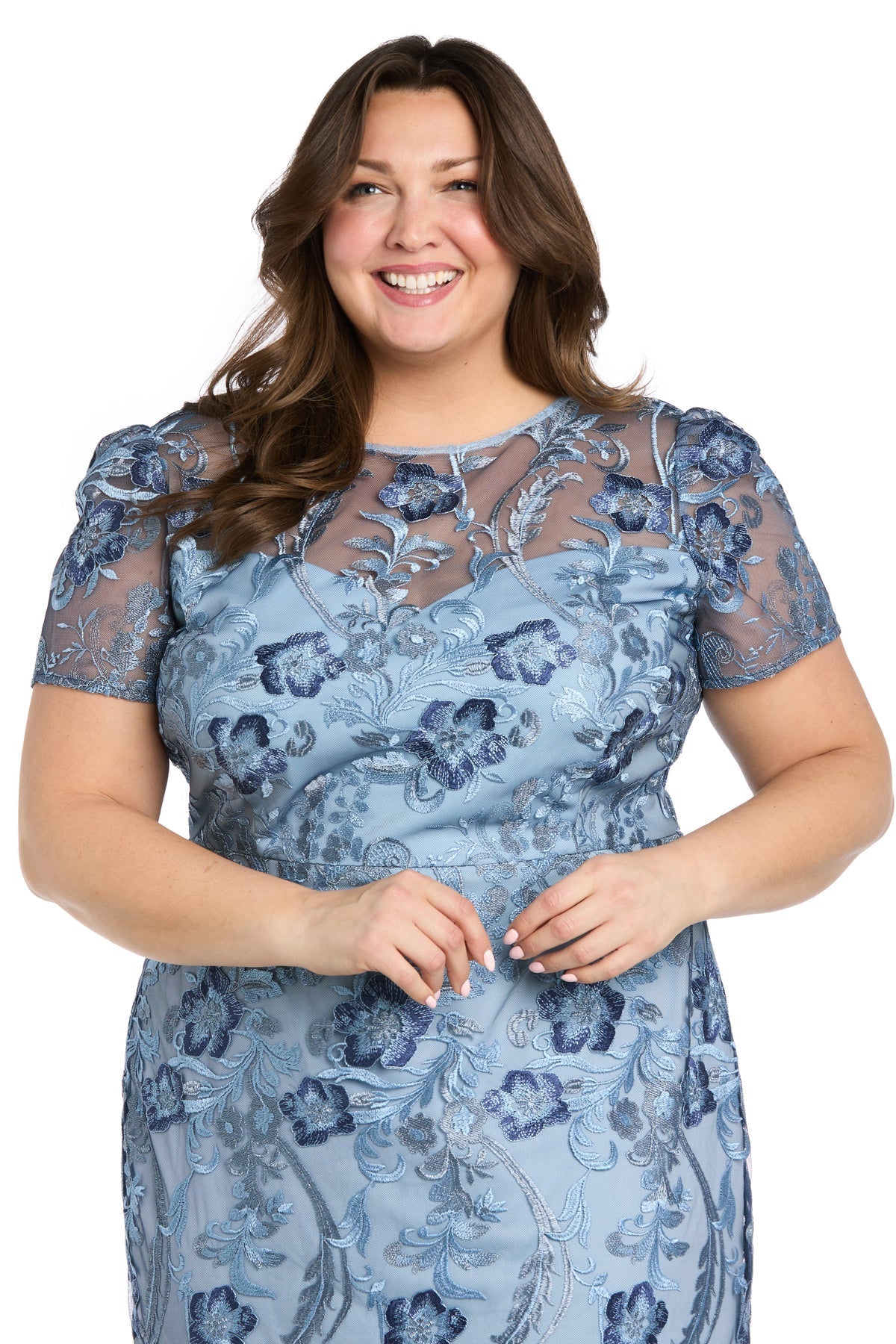 Plus Size Dresses Plus Size Midi Floral Cocktail Dress Periwinkle/Navy