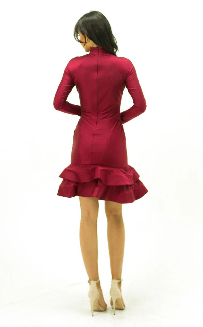 Cocktail Dresses Fitted Long Sleeve Homecoming Short Cocktail Dress Burgundy