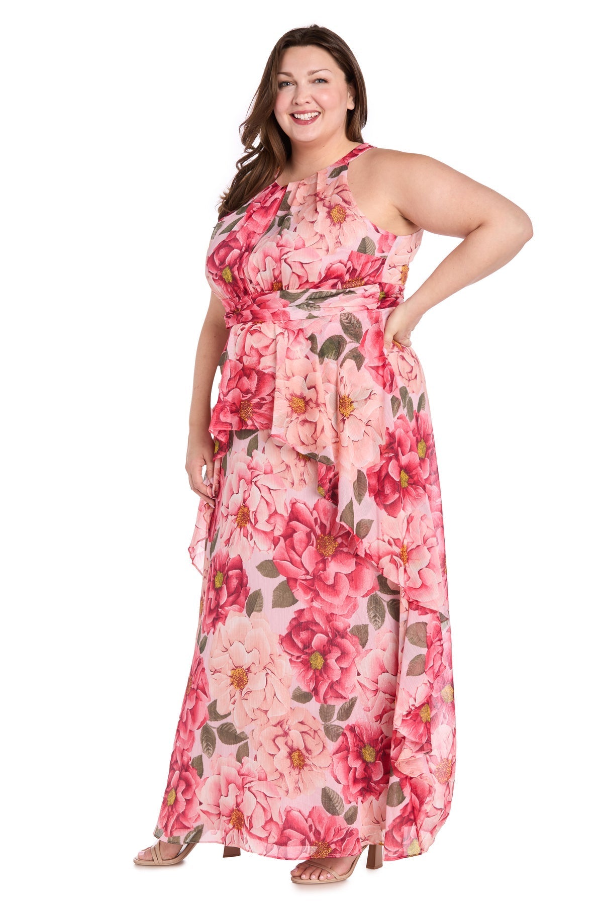 Plus Size Dresses Long Formal Printed Floral Plus Size Dress Peach/Coral