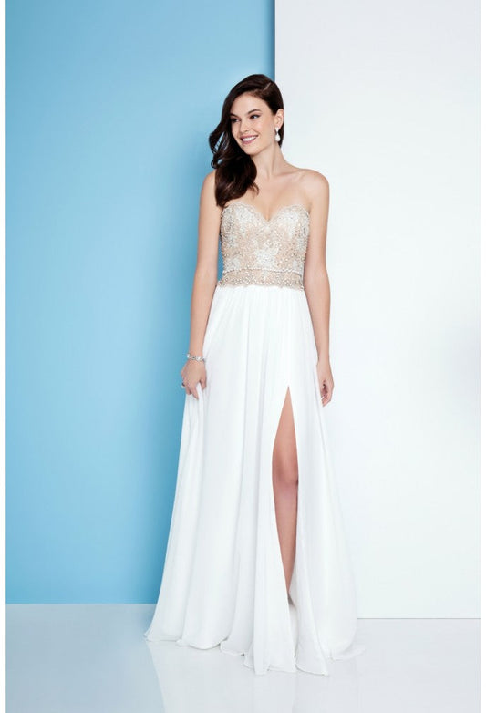 Prom Dresses Long Slit A Line Formal Beaded Prom Dress Silver Nude