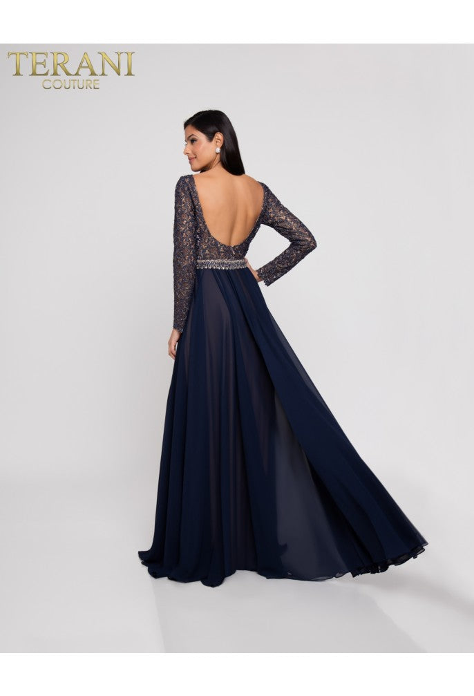 Formal Dresses Long Beaded a Line Lace Evening Formal Dress Navy