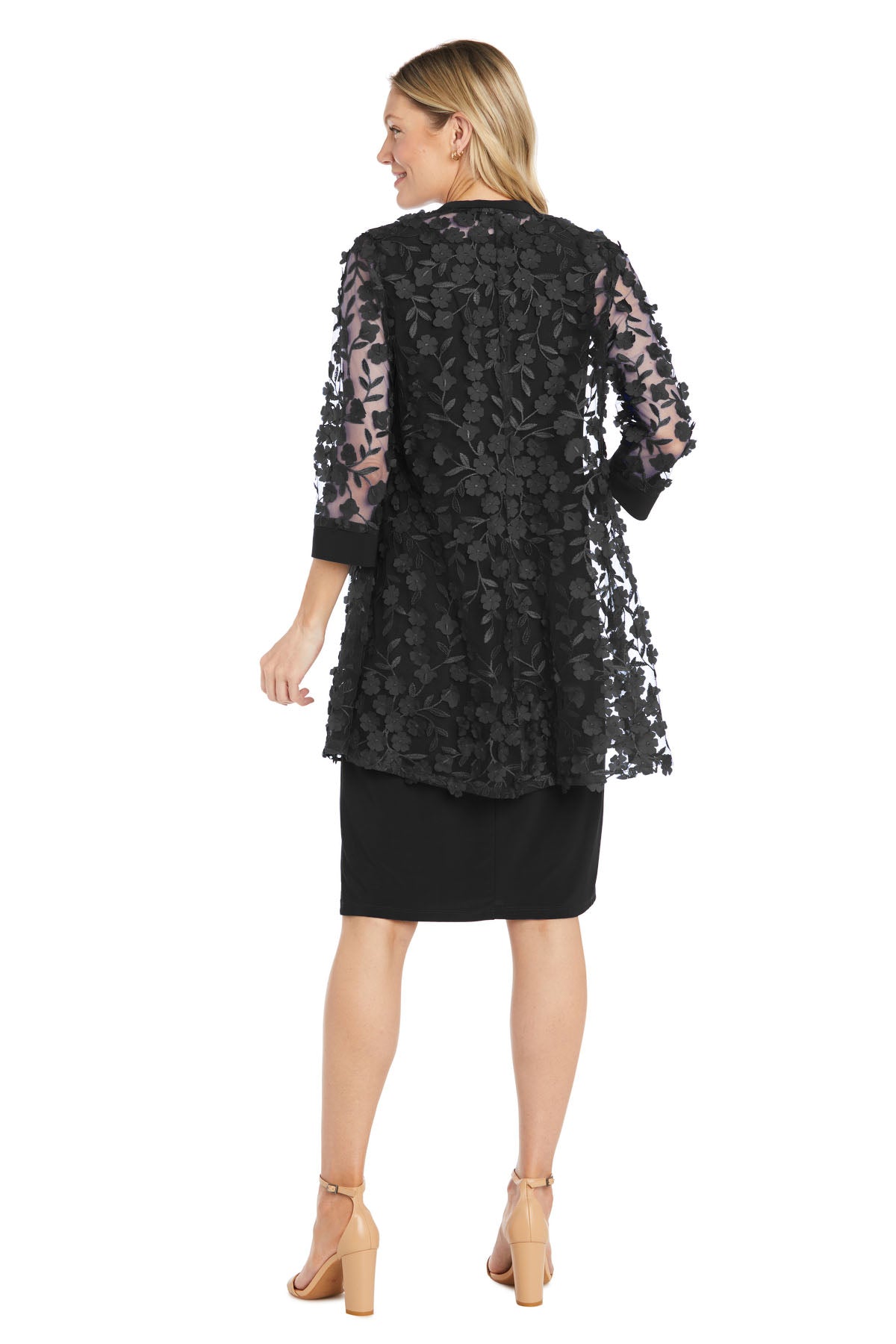 Mother of the Bride Dresses Short Mother of the Bride 3D Floral Print Jacket Dress Black