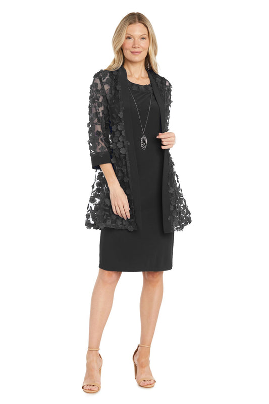 Mother of the Bride Dresses Short Mother of the Bride 3D Floral Print Jacket Dress Black