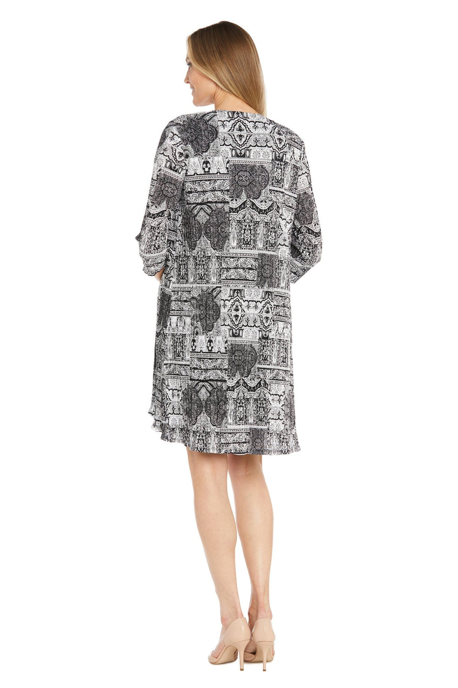 Mother of the Bride Dresses Short Pleated Printed Jacket Mother of the Bride Dress Black/White