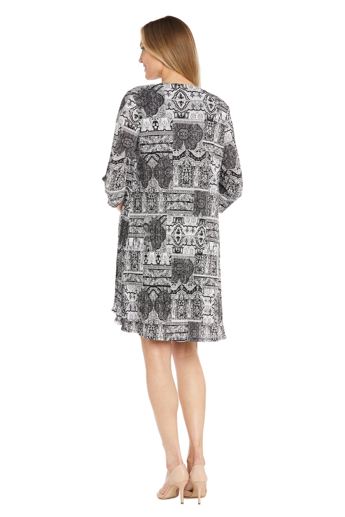 Mother of the Bride Dresses Short Pleated Printed Jacket Mother of the Bride Dress Black/White