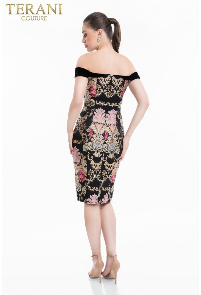 Cocktail Dresses Fitted Knee Length Pattern Cocktail Dress Black Multi