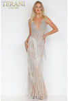 Prom Dresses Fitted Tiered Long Beaded Formal Prom Dress Silver Crystal