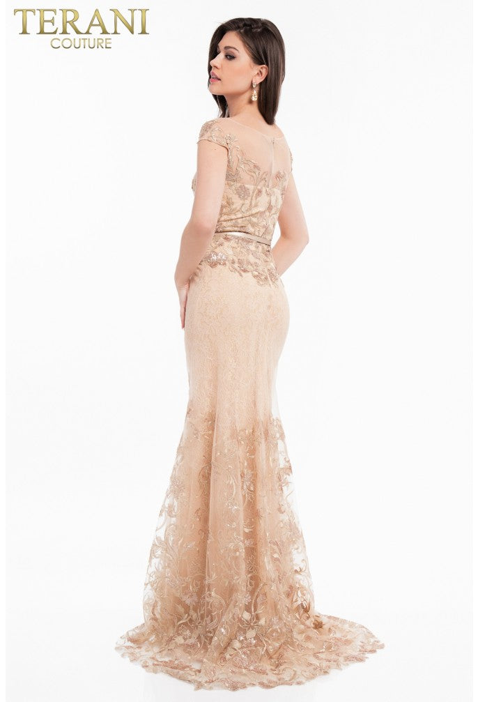 Prom Dresses Long Formal Sequin Metallic Prom Dress Rose Gold Nude