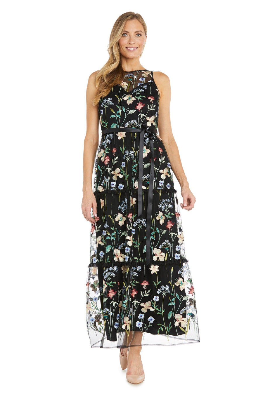 Formal Dresses Long Formal Floral Print Evening Dress Black/Multi