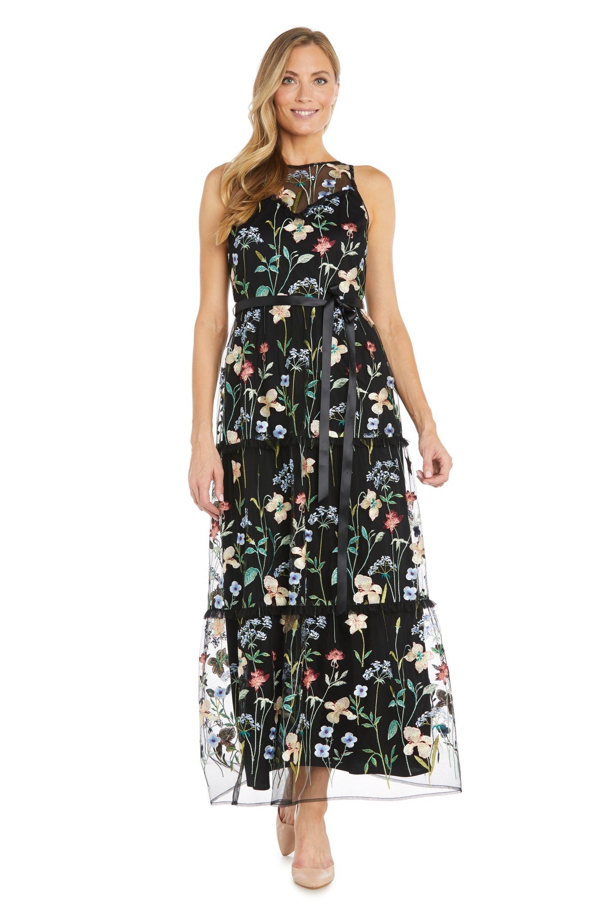 Formal Dresses Long Formal Floral Print Evening Dress Black/Multi