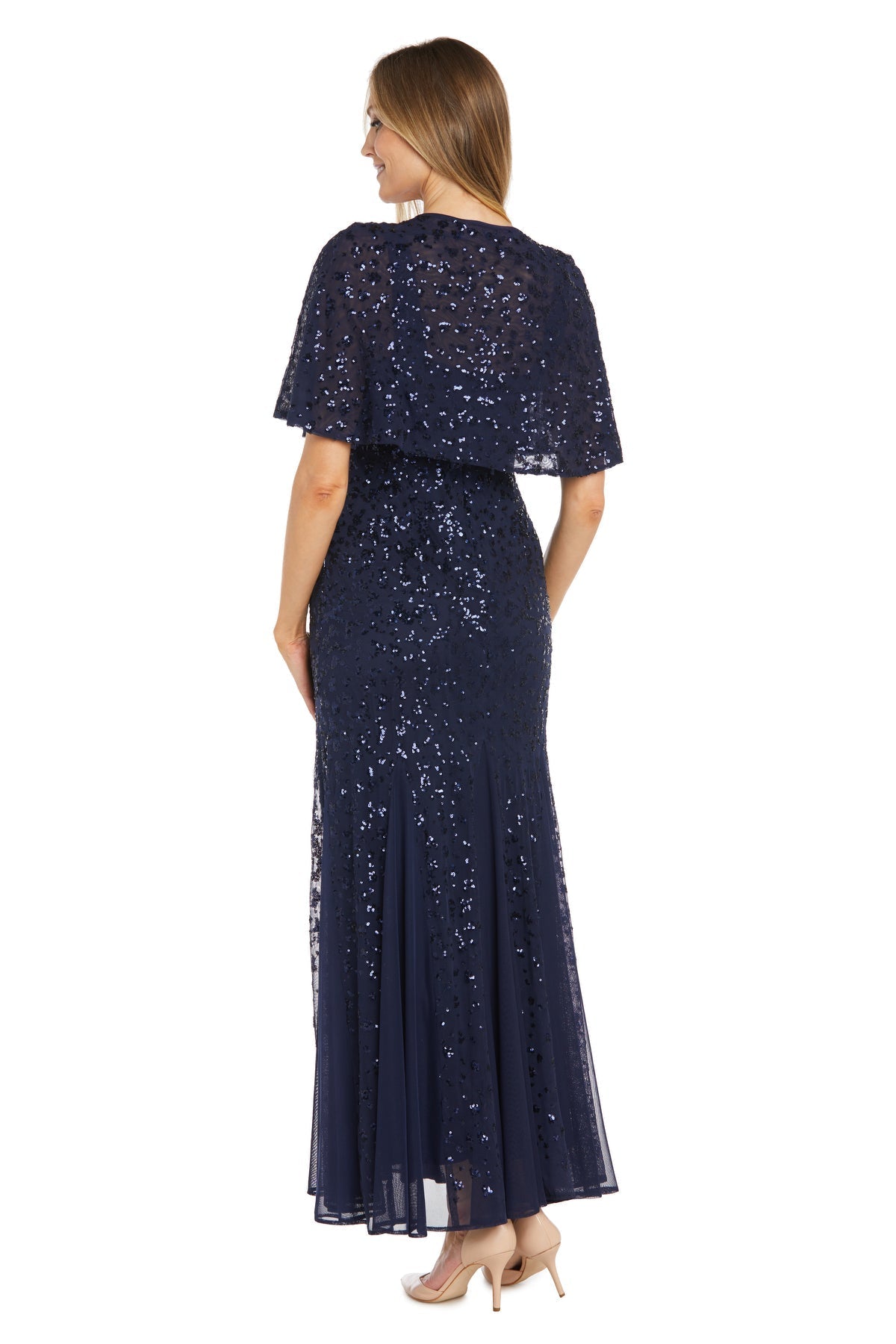 Formal Dresses Sequin Long Formal Beaded Jacket Dress Navy
