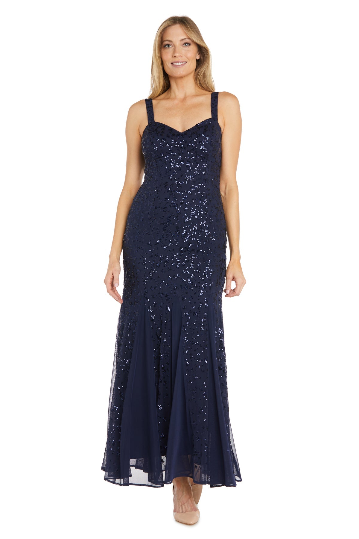 Formal Dresses Sequin Long Formal Beaded Jacket Dress Navy