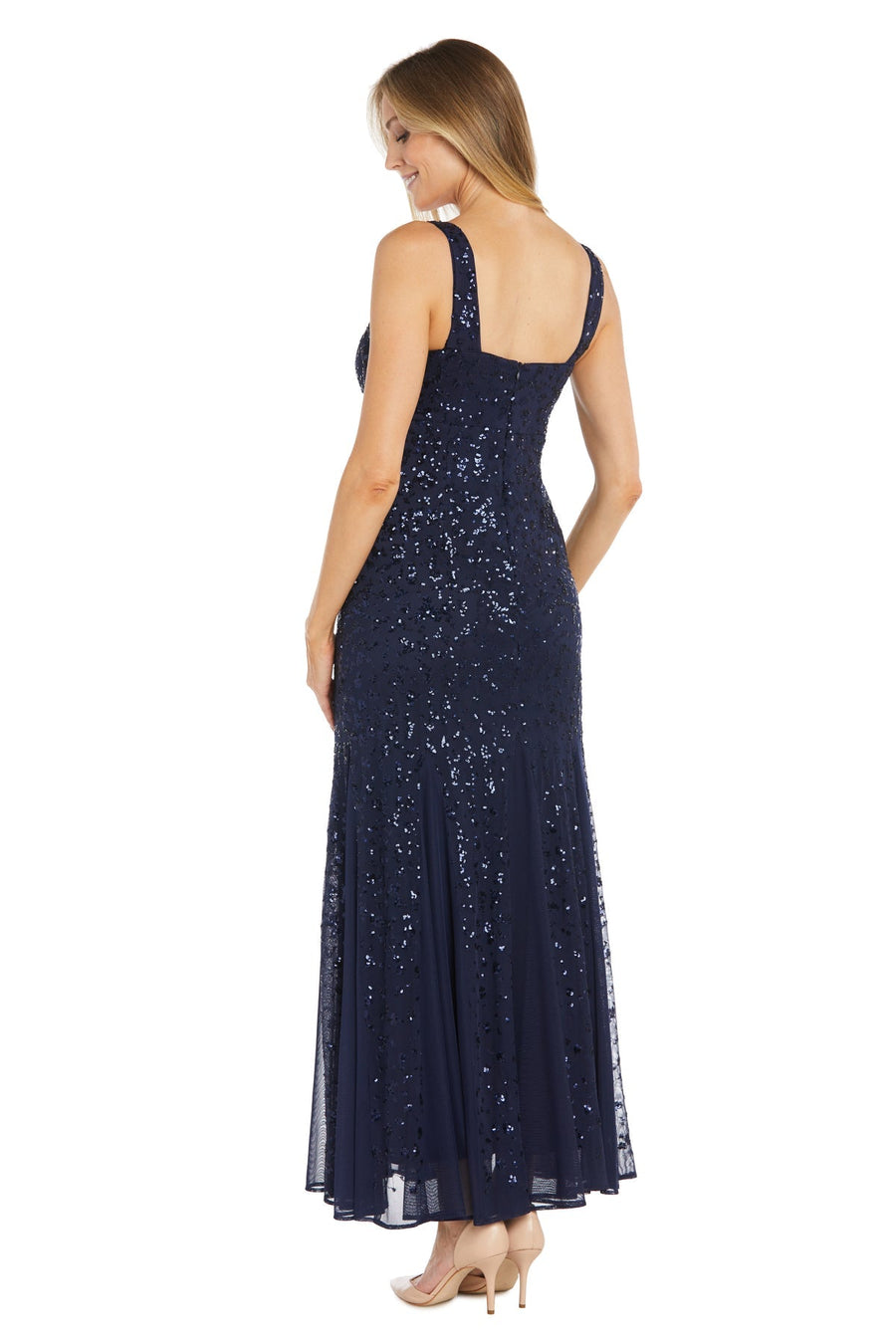 Formal Dresses Sequin Long Formal Beaded Jacket Dress Navy