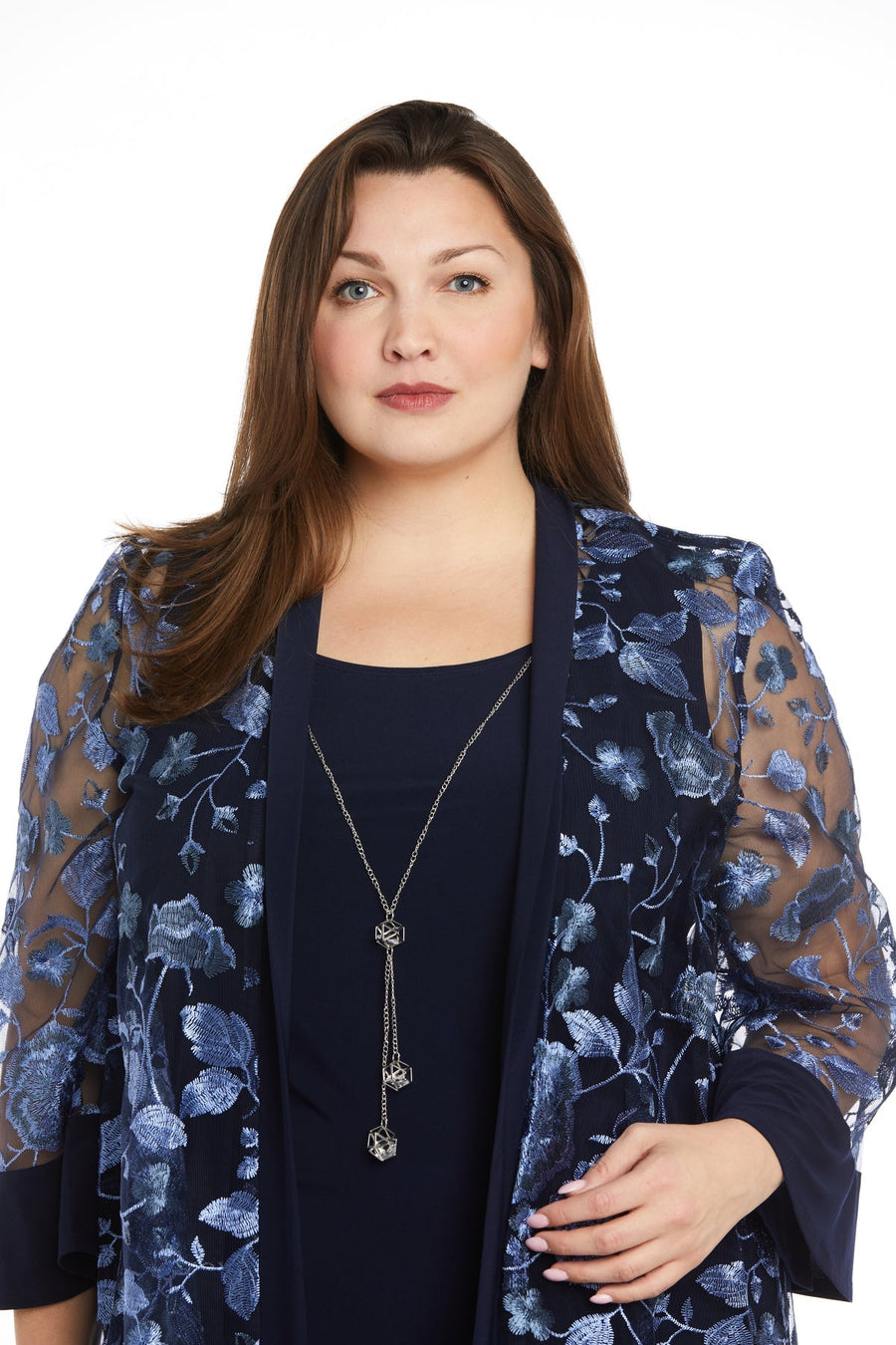 Plus Size Dresses Short Formal Floral Print Jacket Plus Size Dress Navy/Periwinkle