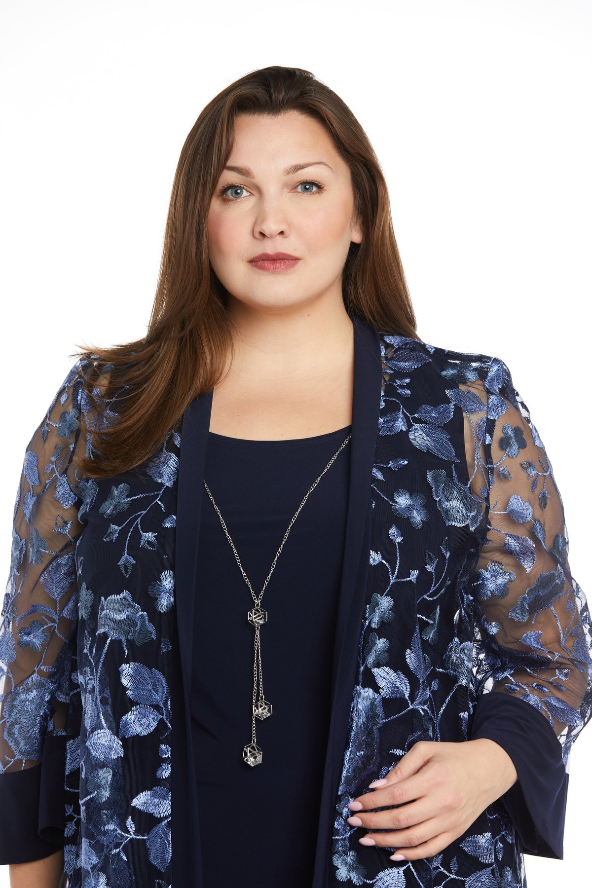 Plus Size Dresses Short Formal Floral Print Jacket Plus Size Dress Navy/Periwinkle