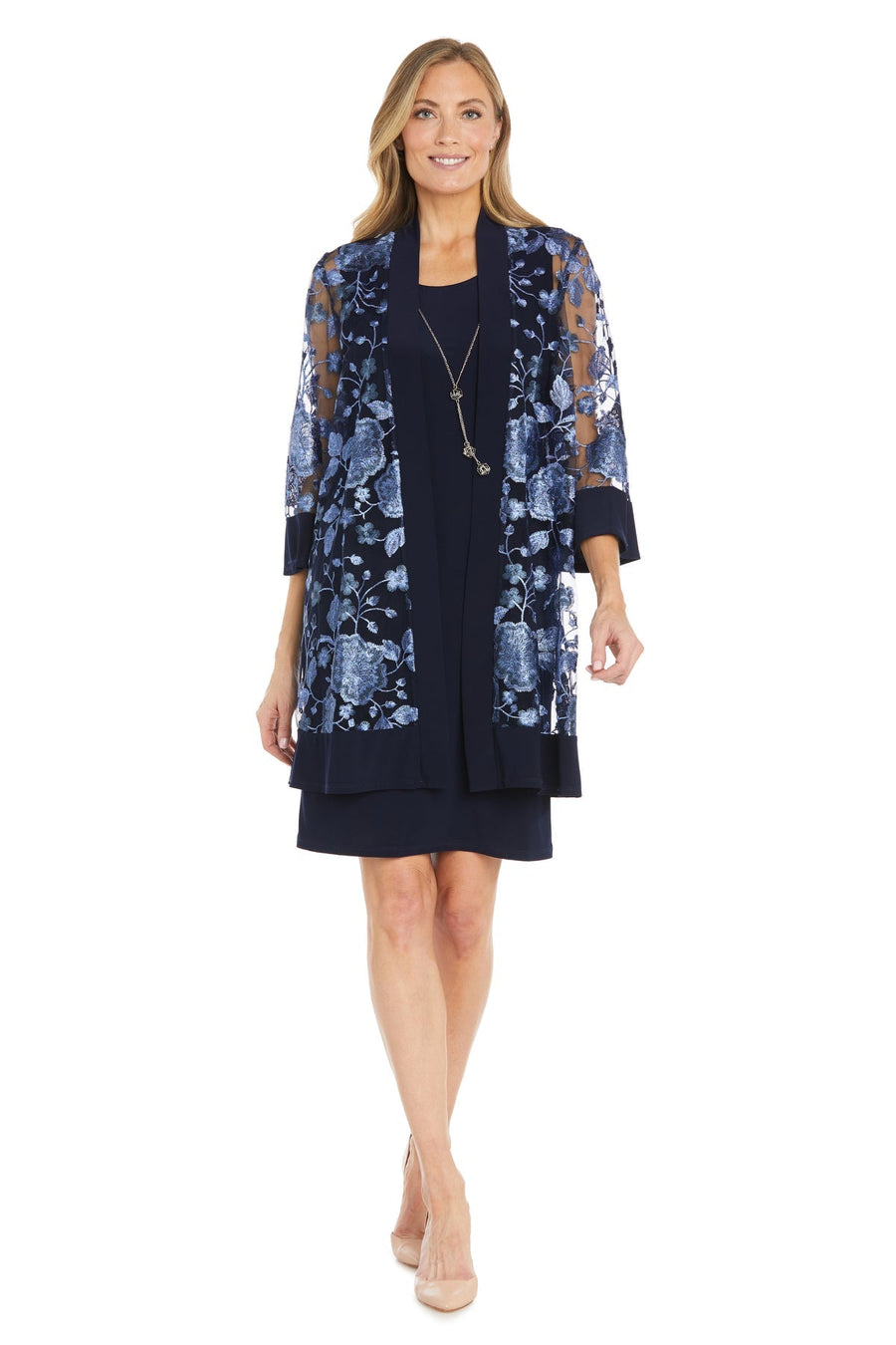 Mother of the Bride Dresses Short Printed Mother of the Bride Jacket Dress Navy/Periwinkle
