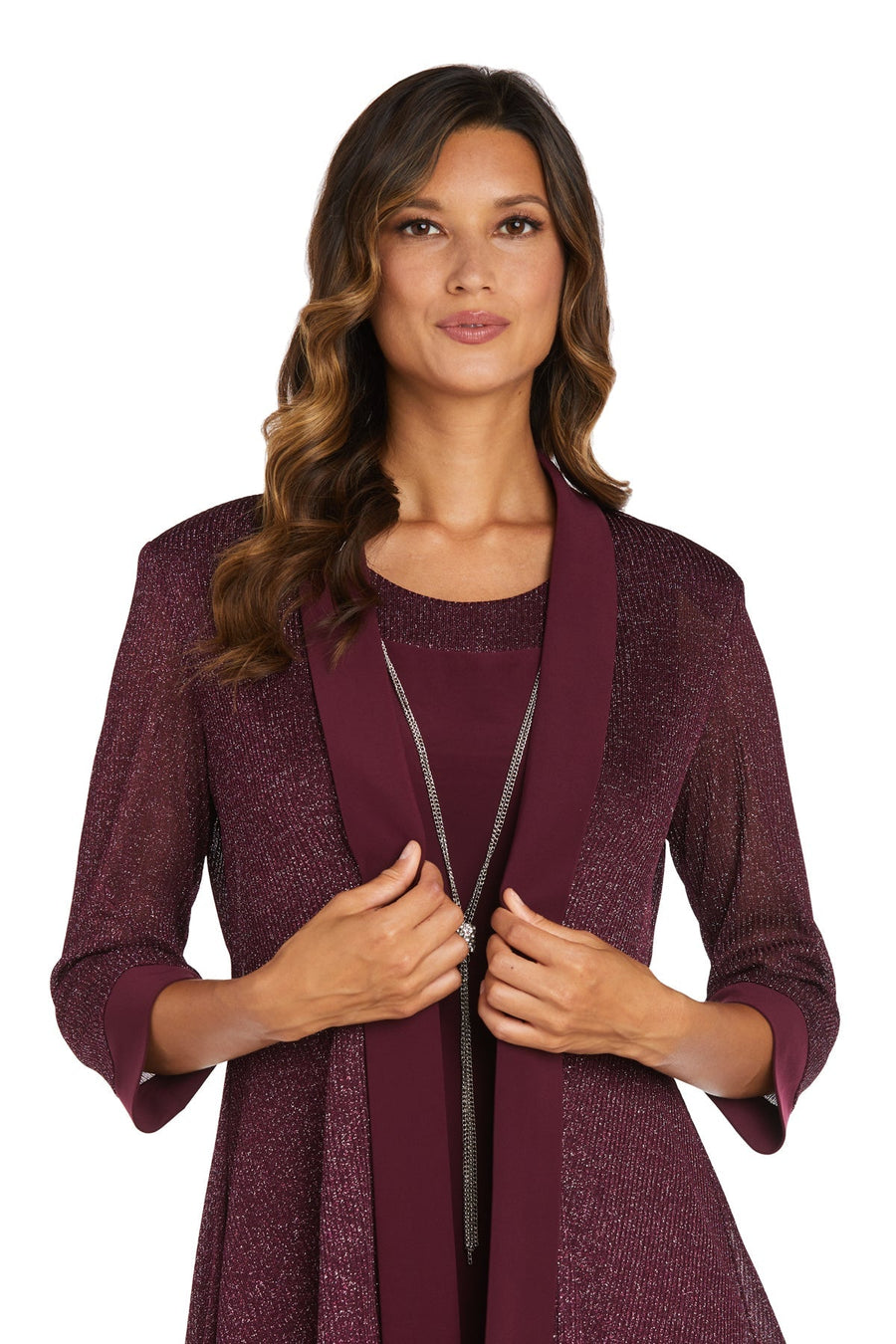 Mother of the Bride Dresses Short Piece Metallic Jacket Dress Merlot