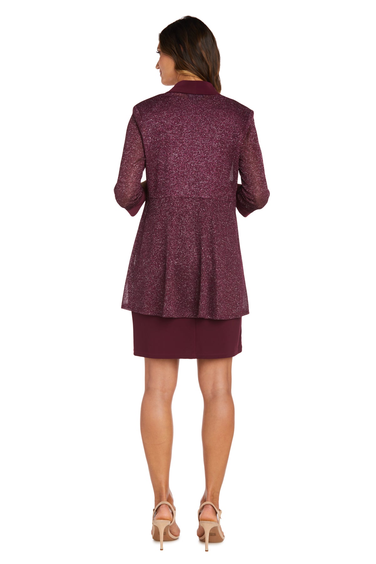 Mother of the Bride Dresses Short Piece Metallic Jacket Dress Merlot