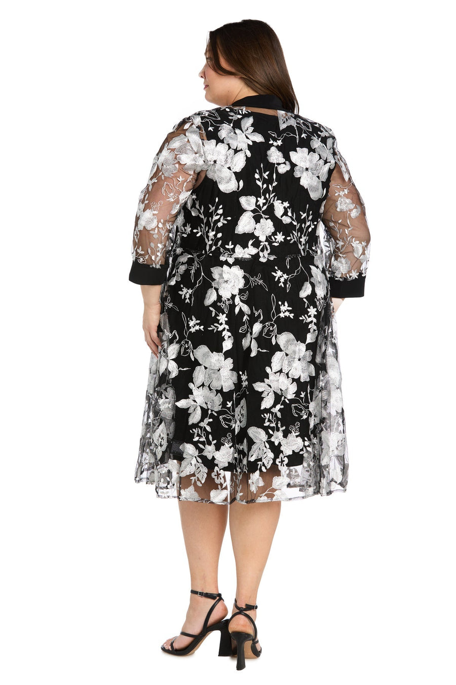 Plus Size Dresses Short Floral Plus Size Jacket Dress Black/White