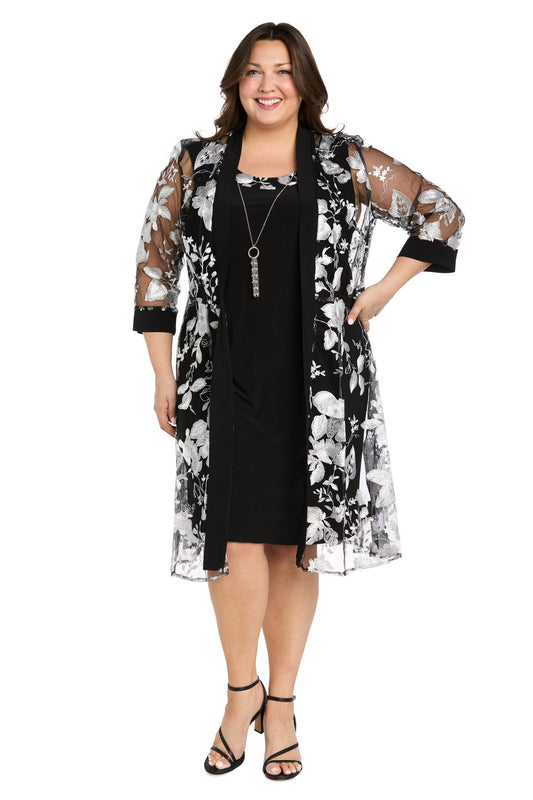 Plus Size Dresses Short Floral Plus Size Jacket Dress Black/White