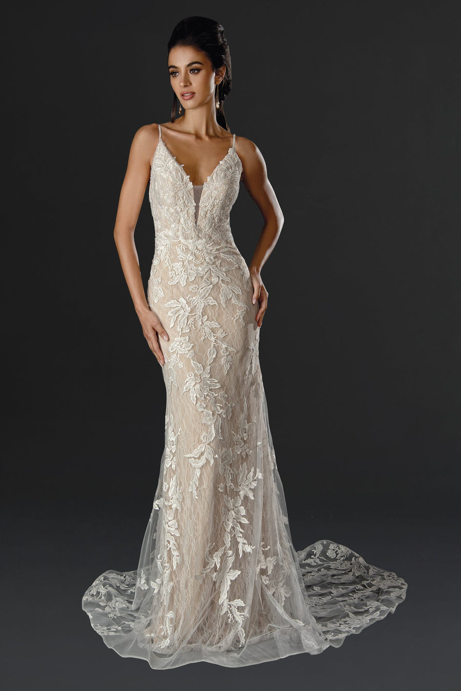 Wedding Dresses Long Lace Wedding Mermaid Simple Dress Nude