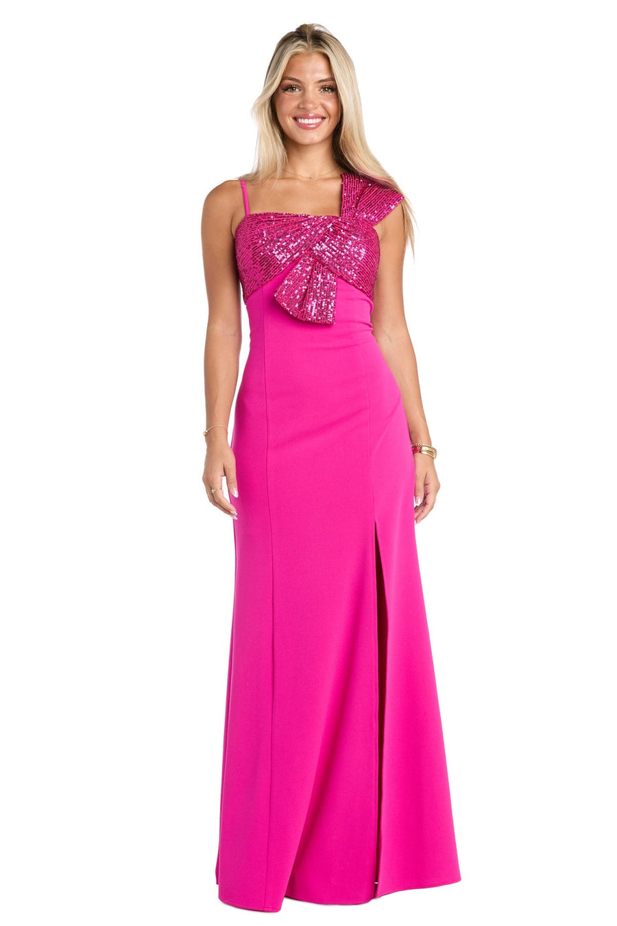 Prom Dresses Formal Sequined Long Fitted Slit Prom Dress Fuchsia